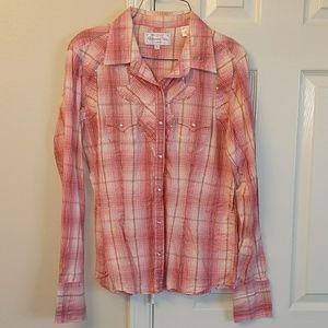 Pink and brown Western style long sleeve shirt
